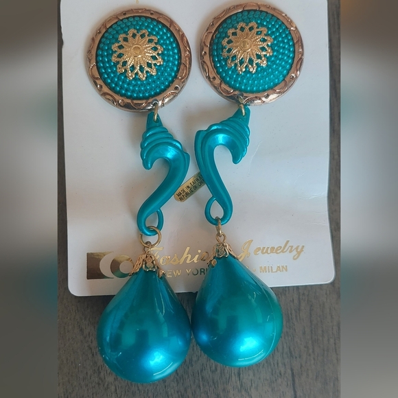 Dangling Earrings 4” Gold Toned Accent Teardrop Style 80's Fashion Set Of 4 - Picture 11 of 11